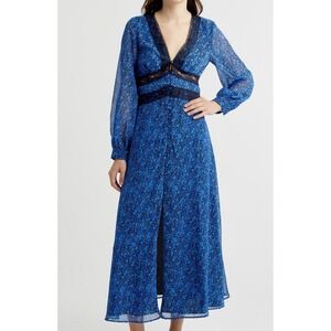Topshop Womens Floral Chiffon Maxi Dress Sz 8 Boho Romantic Prairie Occasion